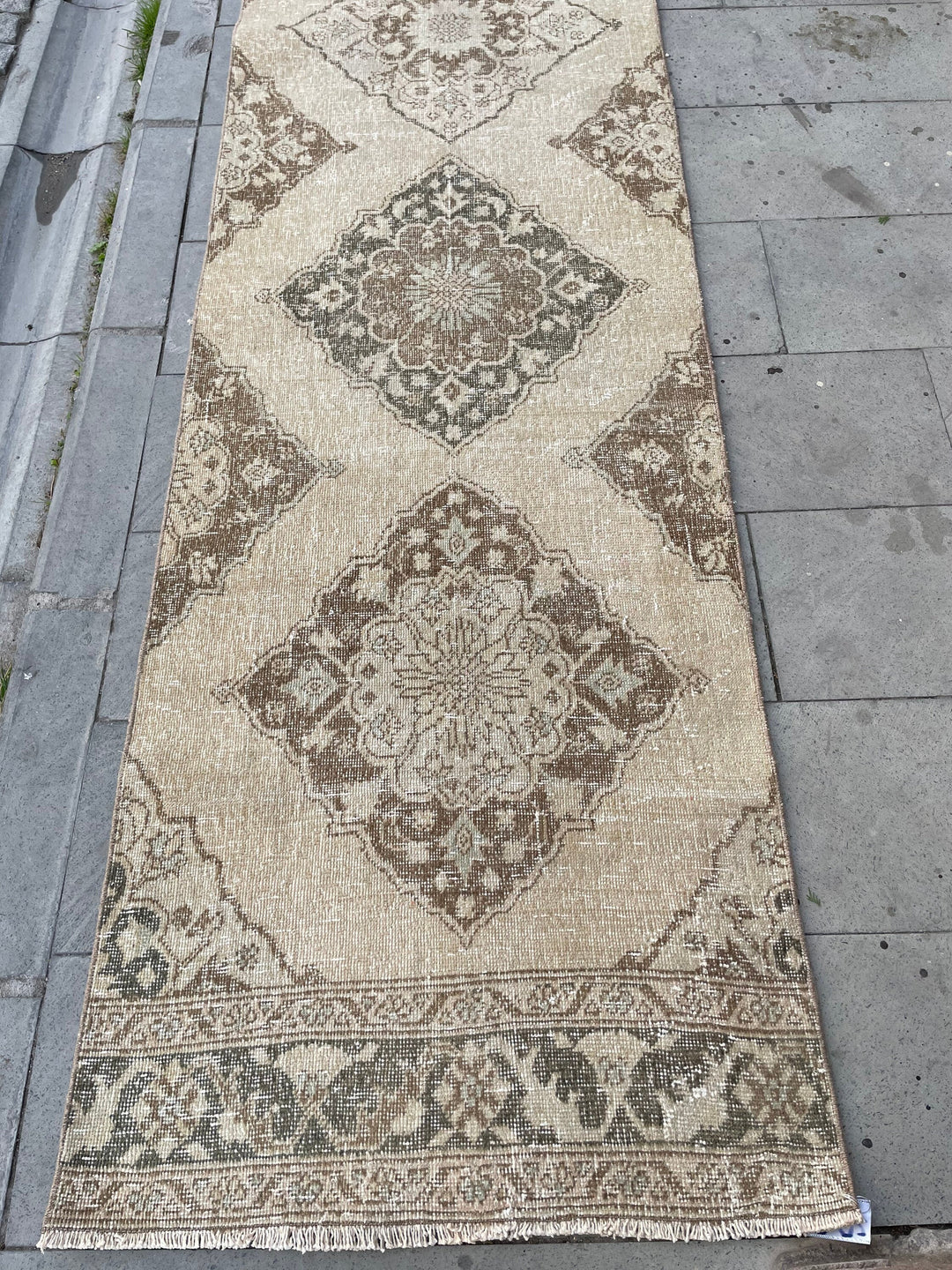 Beige Turkish Distressed Runner Rug 2' 9" x 24' 1" Hand-Knotted | No. WR76739