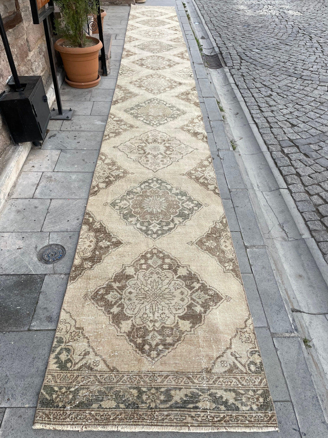 Beige Turkish Distressed Runner Rug 2' 9" x 24' 1" Hand-Knotted | No. WR76739