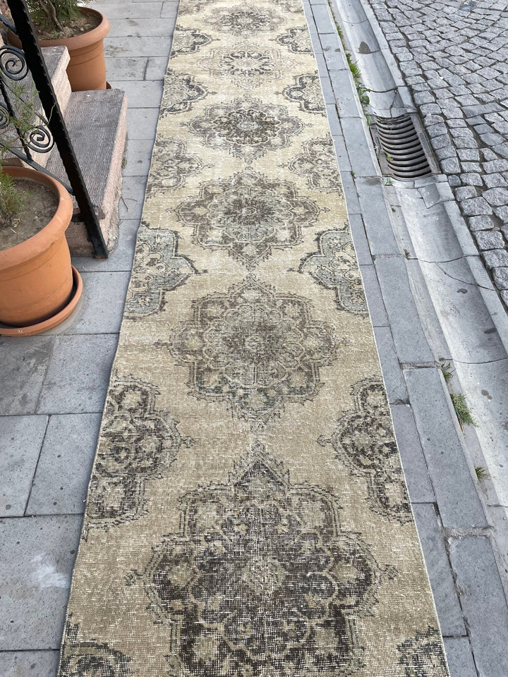 Beige Turkish Runner Rug 2' 9" x 23' 6" Hand-Knotted border