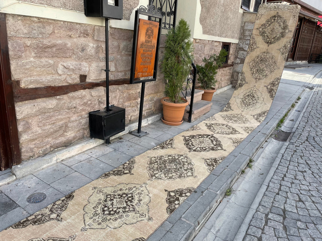 Beige Turkish Runner Rug 2' 8" x 25' 3" Hand-Knotted detail