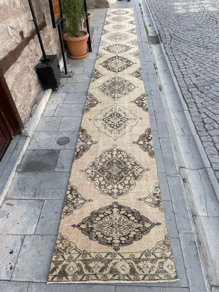 Beige Turkish Runner Rug 2' 8" x 25' 3" Hand-Knotted close-up