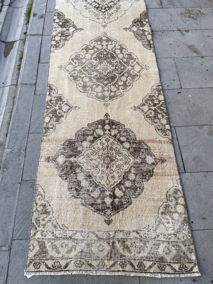 Beige Turkish Runner Rug 2' 8" x 25' 3" Hand-Knotted reverse