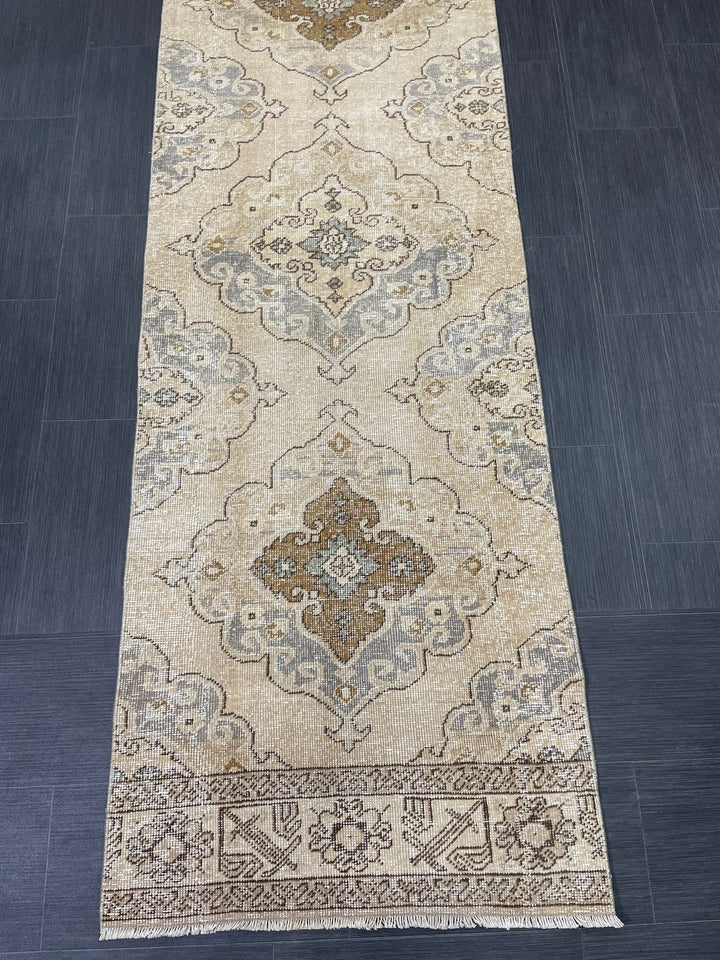 Beige Turkish Runner Rug 2' 9" x 13' 2" Hand-Knotted view