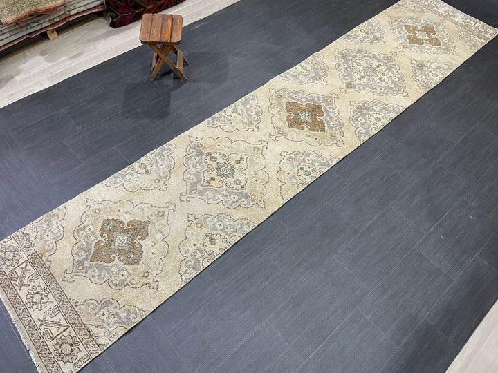 Beige Turkish Runner Rug 2' 9" x 13' 2" Hand-Knotted