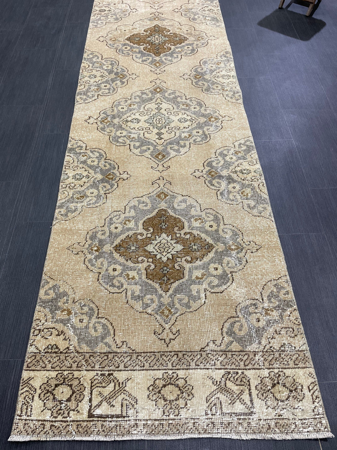 Beige Turkish Runner Rug 2' 9" x 13' 2" Hand-Knotted field