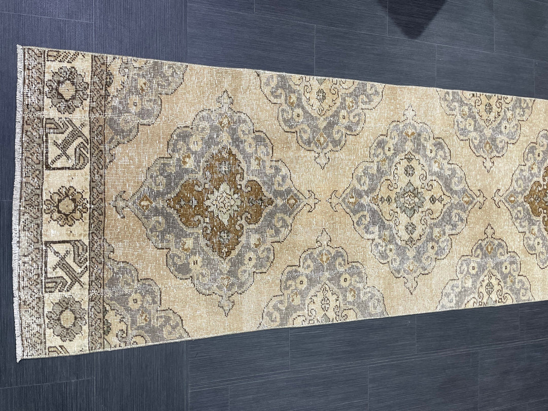 Beige Turkish Runner Rug 2' 9" x 13' 7" Hand-Knotted view