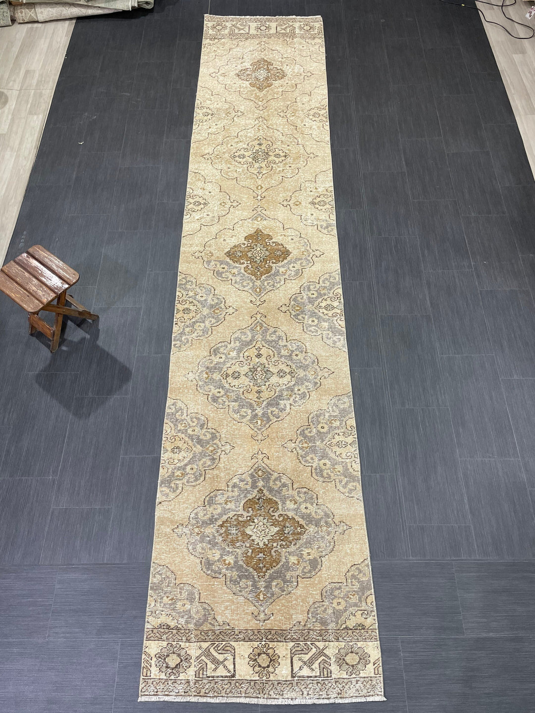 Beige Turkish Runner Rug 2' 9" x 13' 7" Hand-Knotted pattern