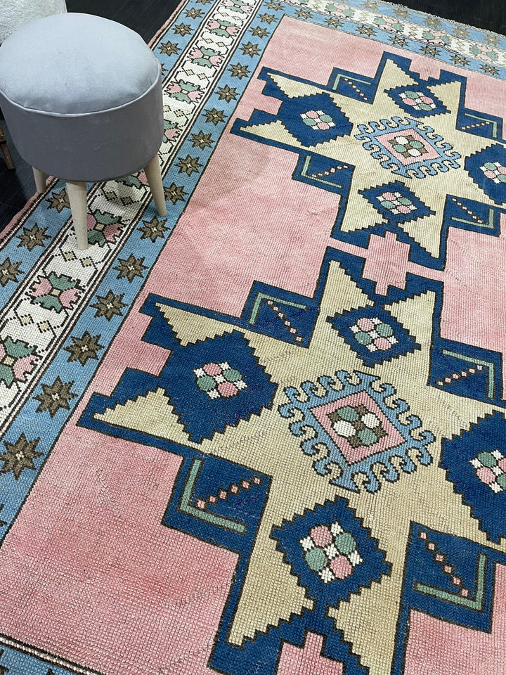 Blue Turkish Runner Rug 6' 7" x 9' 11" Hand-Knotted | No. WR77315
