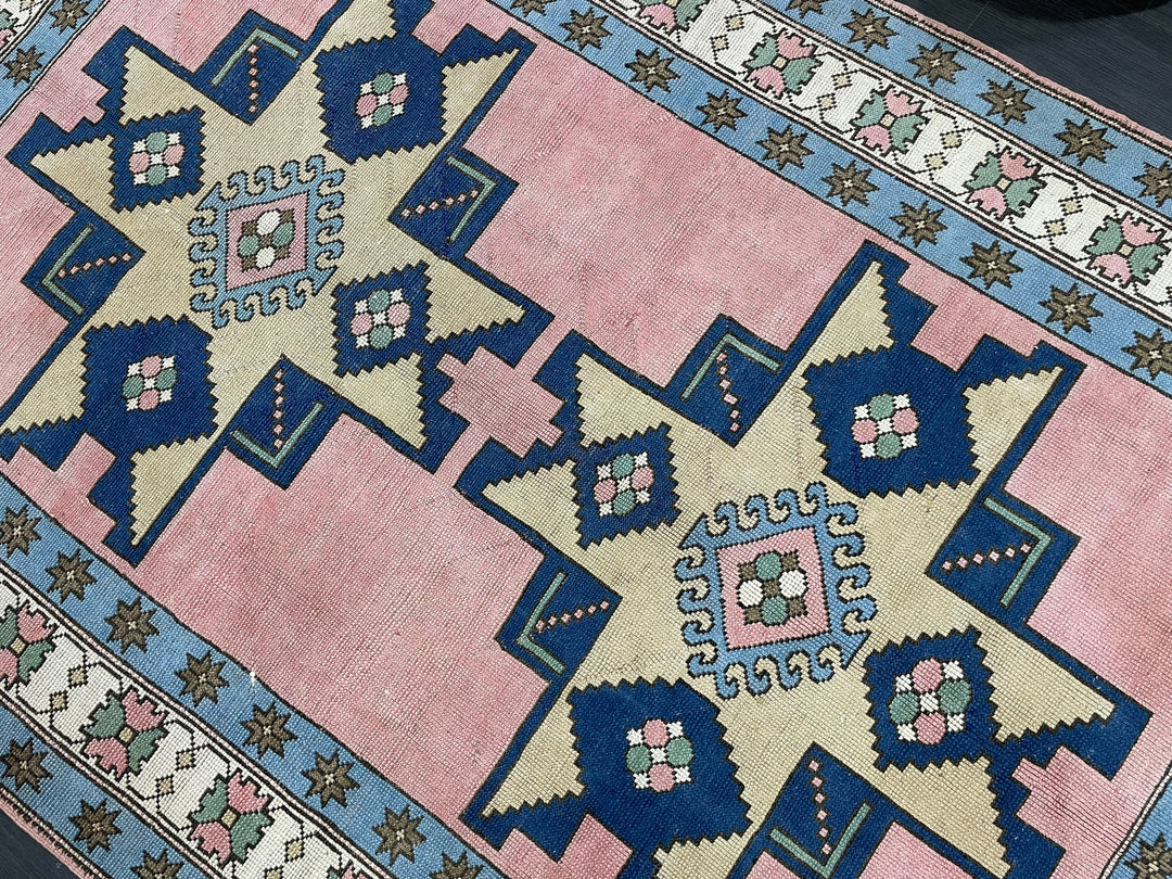 Blue Turkish Runner Rug 6' 7" x 9' 11" Hand-Knotted | No. WR77315