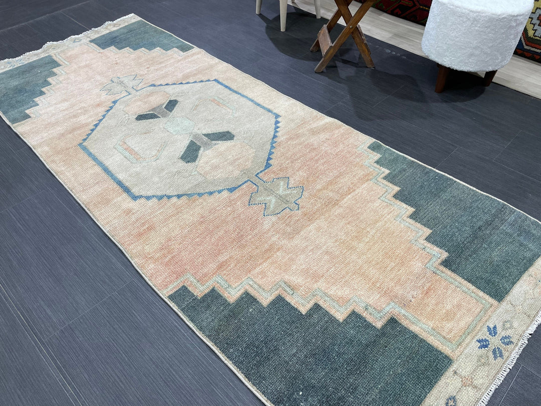 Beige Turkish Runner Rug 3' 1" x 7' 6" Hand-Knotted reverse