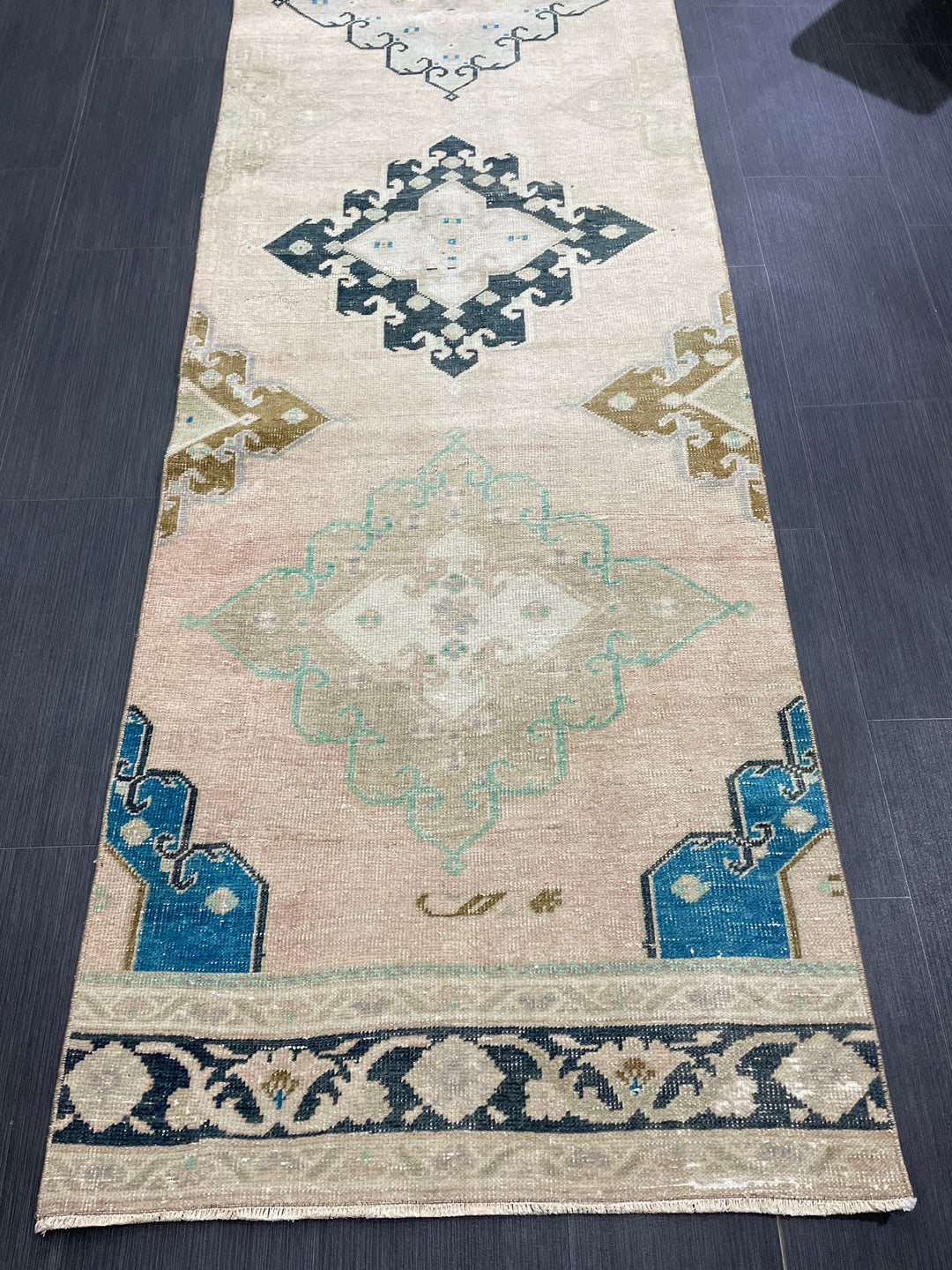 Beige Turkish Runner Rug 2' 9" x 13' 1" Hand-Knotted reverse