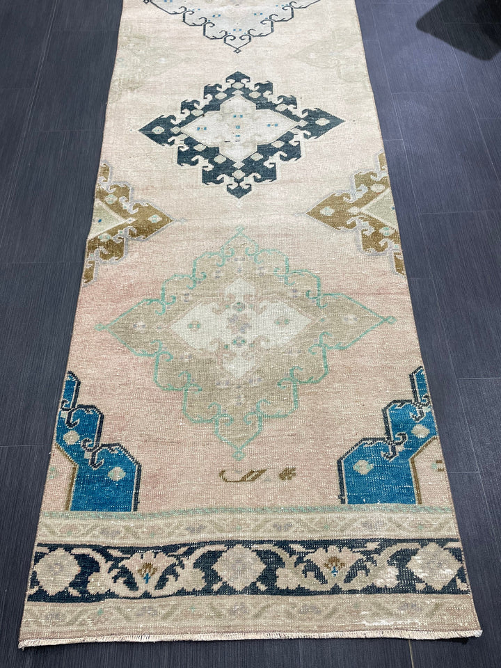 Beige Turkish Runner Rug 2' 9" x 13' 1" Hand-Knotted reverse