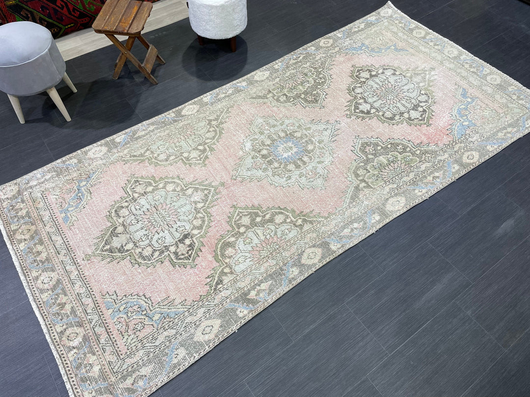 Pink Turkish Runner Rug 4' 3" x 9' 2" Hand-Knotted