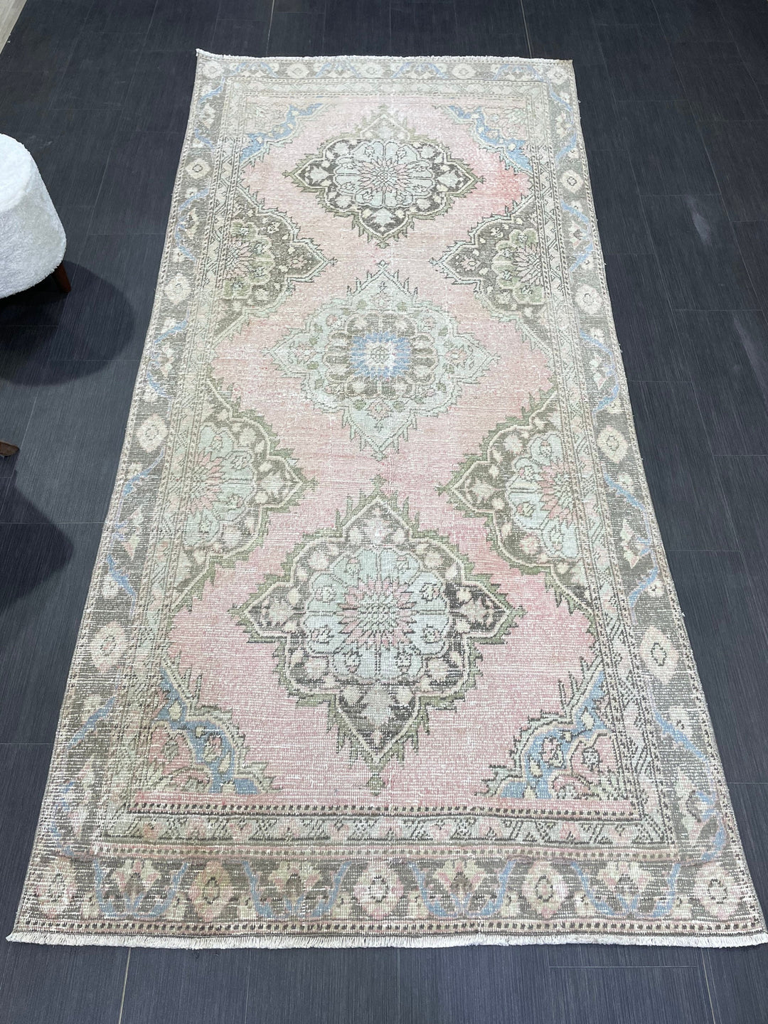 Pink Turkish Runner Rug 4' 3" x 9' 2" Hand-Knotted texture