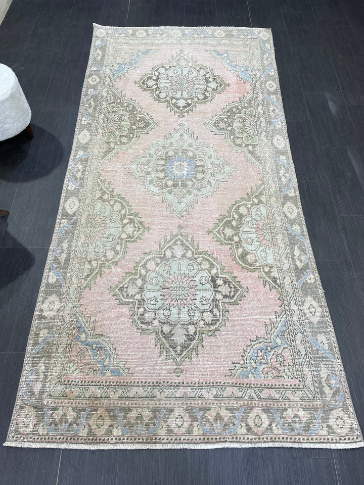 Pink Turkish Runner Rug 4' 3" x 9' 2" Hand-Knotted texture