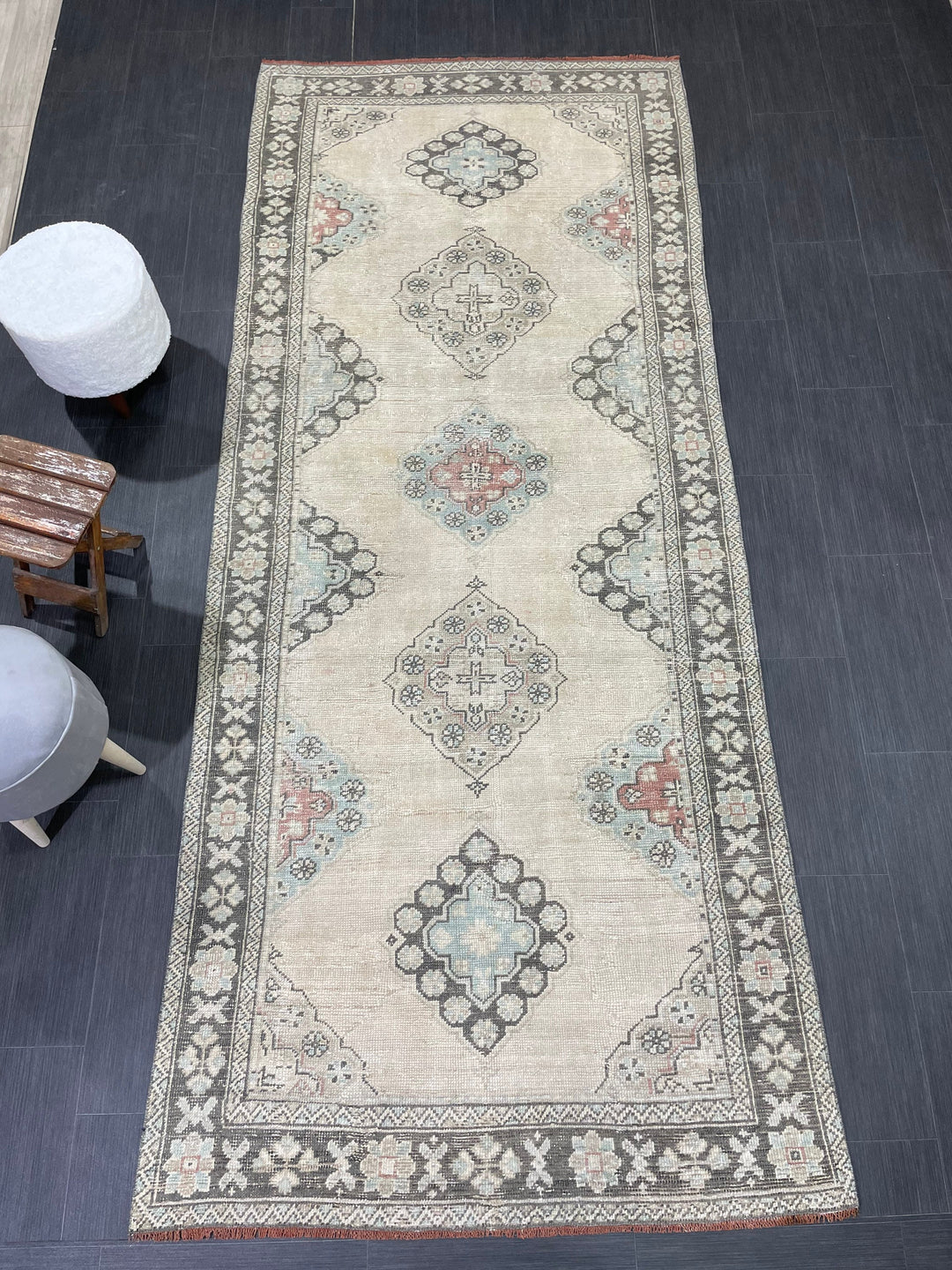 Turkish Runner Rug 4' 4" x 10' 4" Hand-Knotted close-up