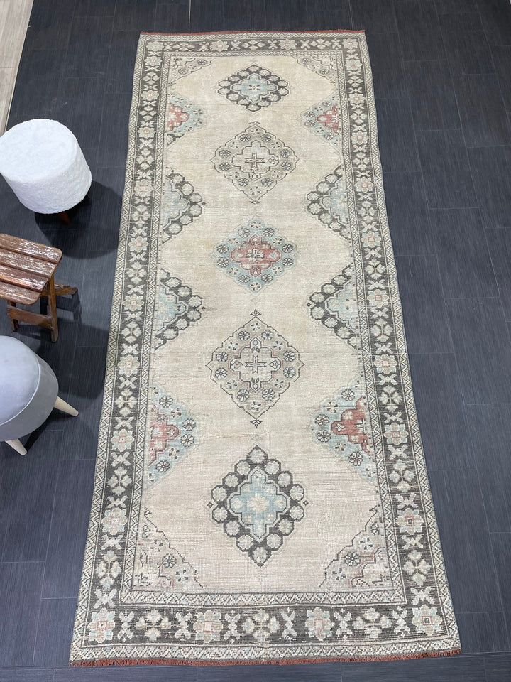 Turkish Runner Rug 4' 4" x 10' 4" Hand-Knotted close-up