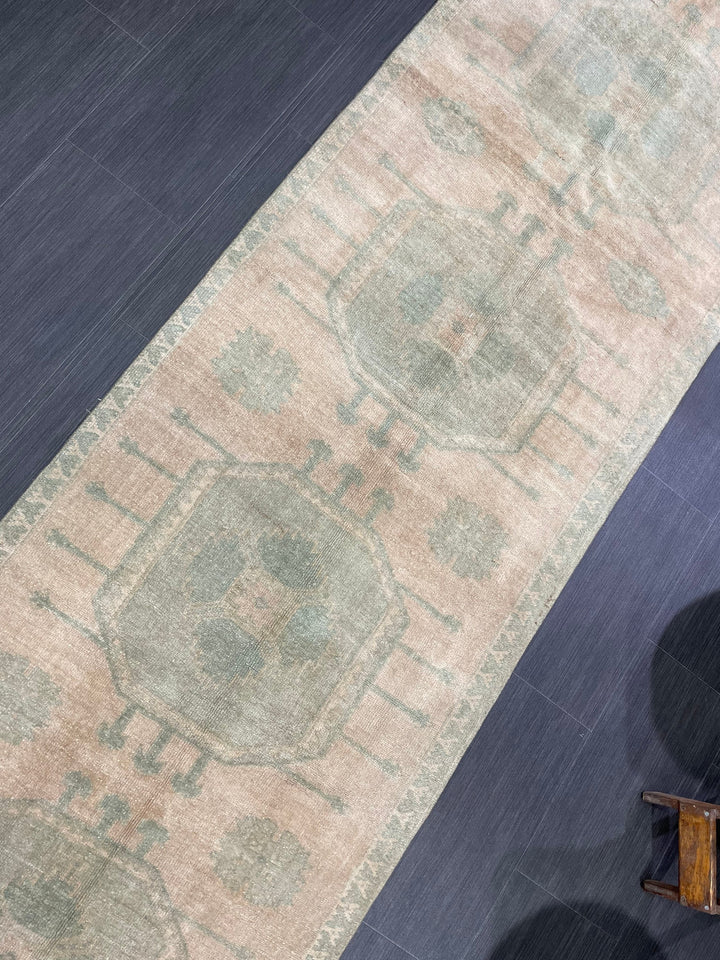 Beige Turkish Runner Rug 2' 10" x 13' 2" Hand-Knotted border