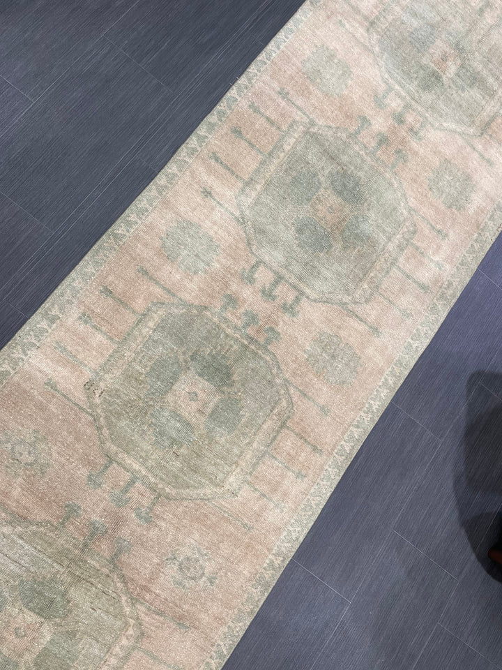 Beige Turkish Runner Rug 2' 10" x 13' 2" Hand-Knotted reverse
