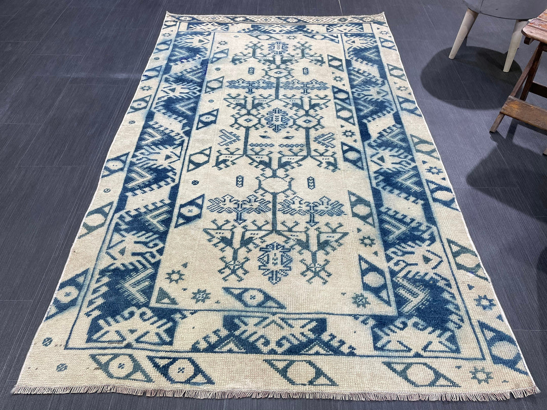 Blue Turkish Runner Rug 3' 9" x 6' 2" Hand-Knotted | No. WR90963
