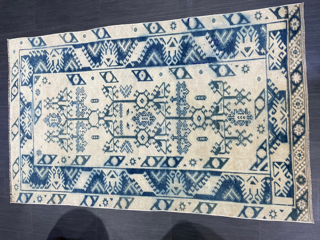 Blue Turkish Runner Rug 3' 9" x 6' 2" Hand-Knotted | No. WR90963
