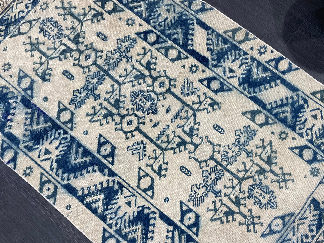 Blue Turkish Runner Rug 3' 9" x 6' 2" Hand-Knotted | No. WR90963