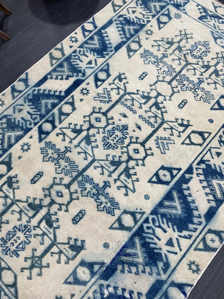 Blue Turkish Runner Rug 3' 9" x 6' 2" Hand-Knotted | No. WR90963