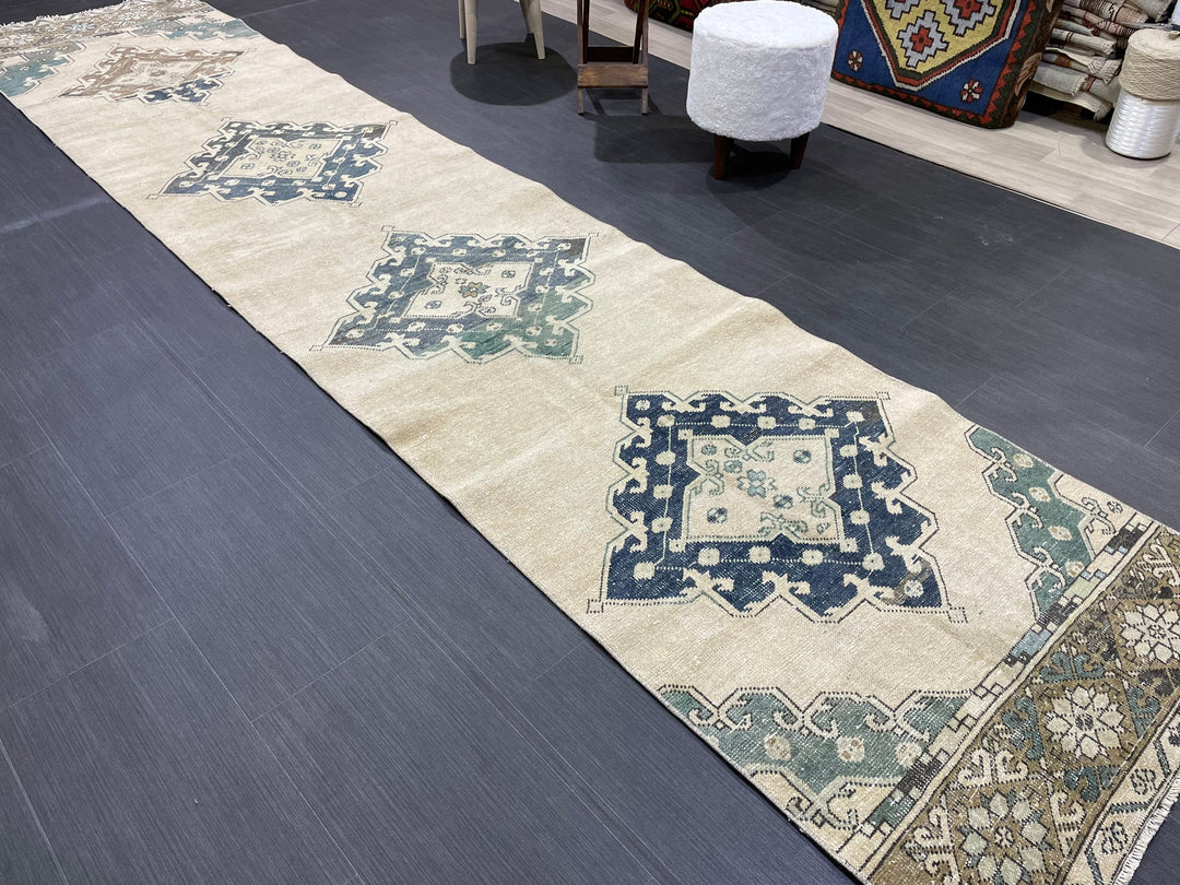 Turkish Runner Rug 2' 9" x 12' 10" Hand-Knotted reverse