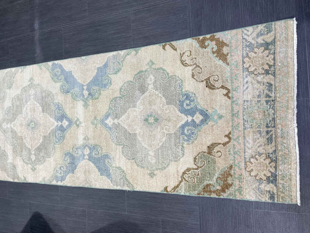 Beige Turkish Runner Rug 2' 8" x 12' 7" Hand-Knotted detail