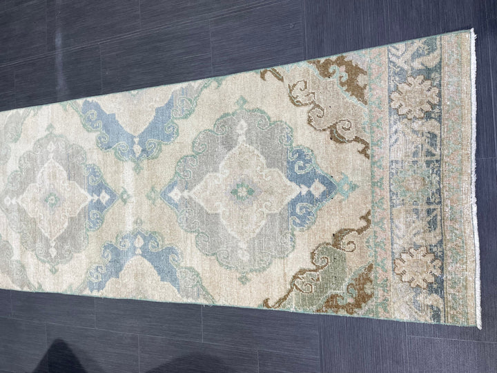 Beige Turkish Runner Rug 2' 8" x 12' 7" Hand-Knotted detail