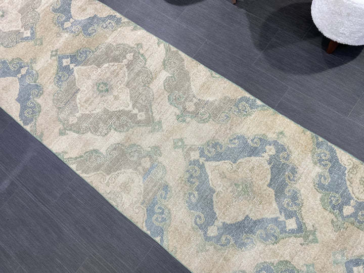 Beige Turkish Runner Rug 2' 8" x 12' 7" Hand-Knotted texture