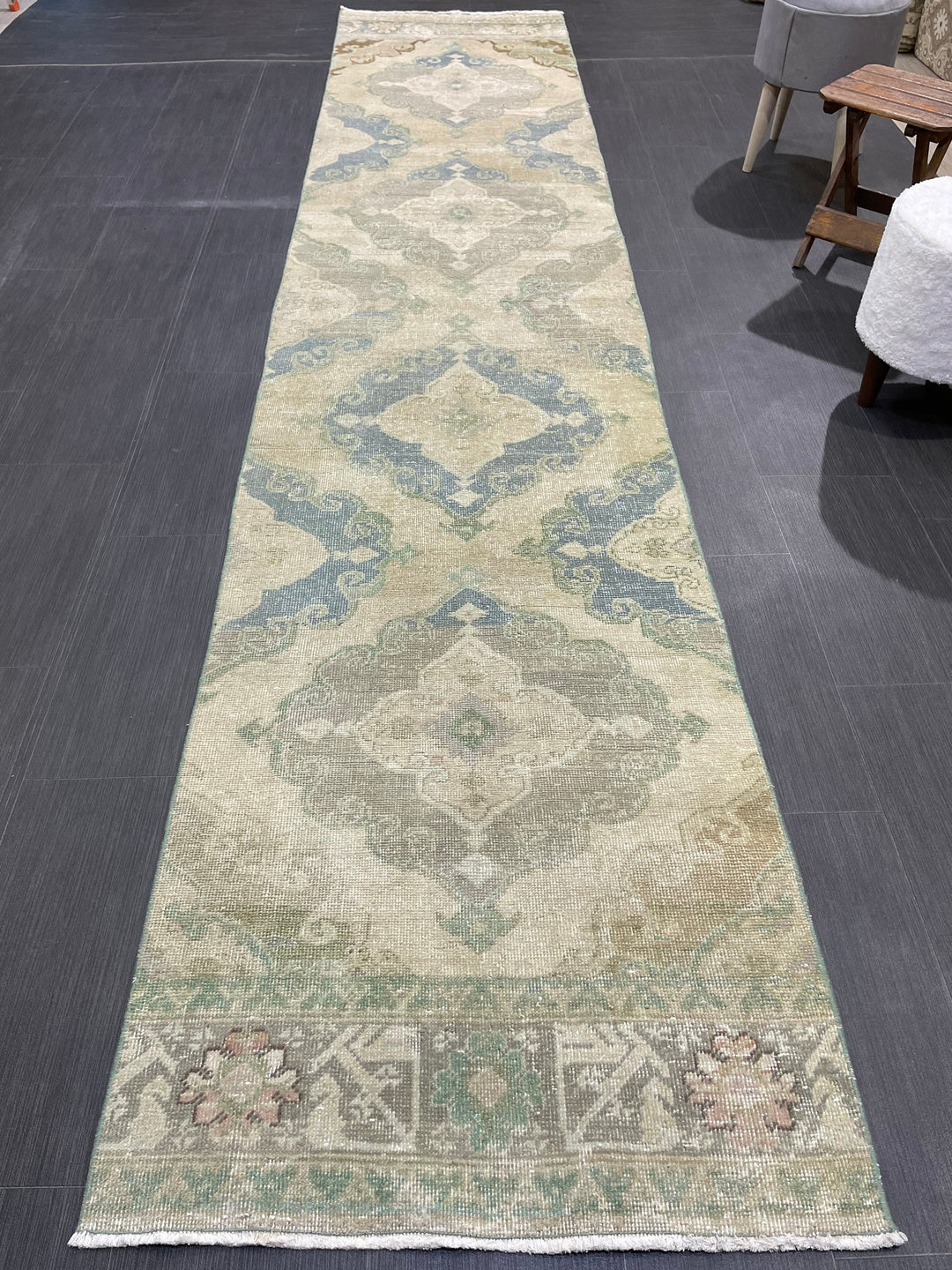 Beige Turkish Runner Rug 2' 8" x 12' 7" Hand-Knotted view 9