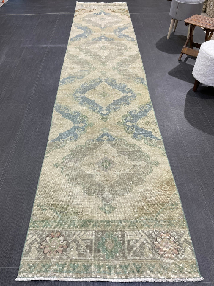 Beige Turkish Runner Rug 2' 8" x 12' 7" Hand-Knotted view 9