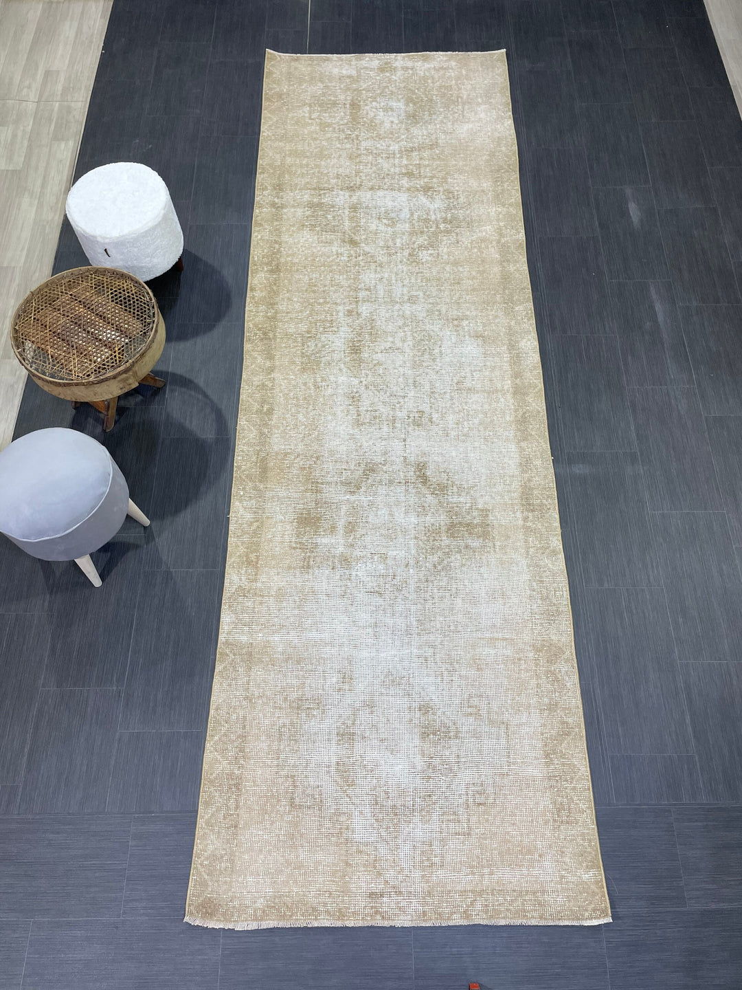 Beige Turkish Runner Rug 3'8" x 11'6" Hand-Knotted | No. WR13364