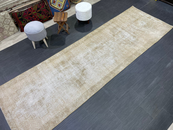 Beige Turkish Runner Rug 3'8" x 11'6" Hand-Knotted | No. WR13364