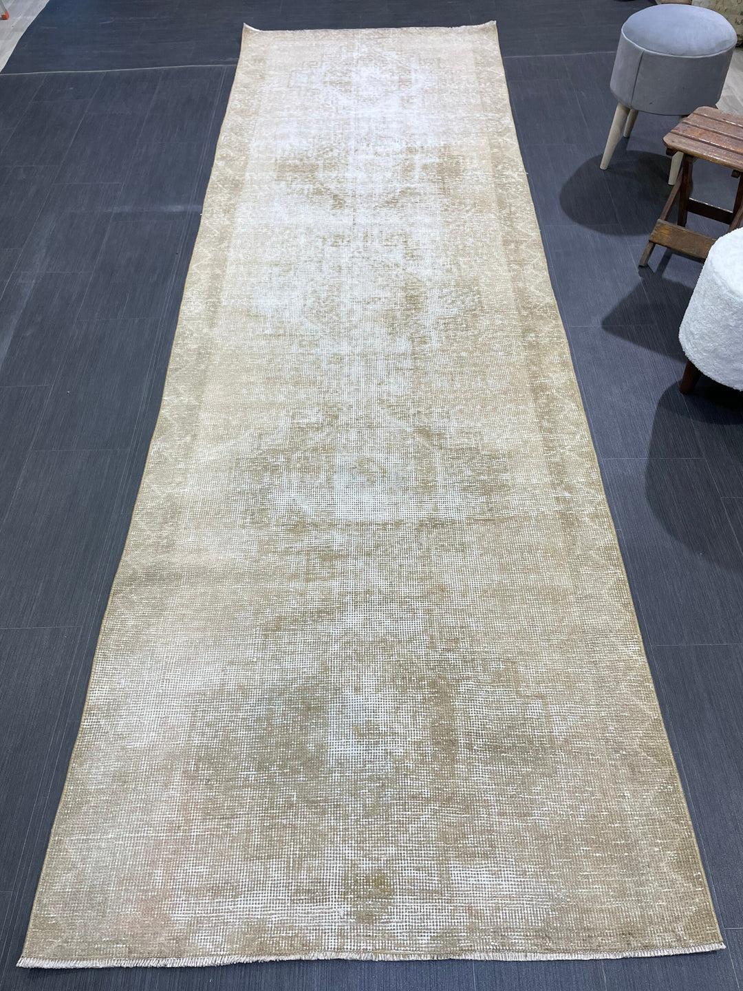 Beige Turkish Runner Rug 3'8" x 11'6" Hand-Knotted | No. WR13364