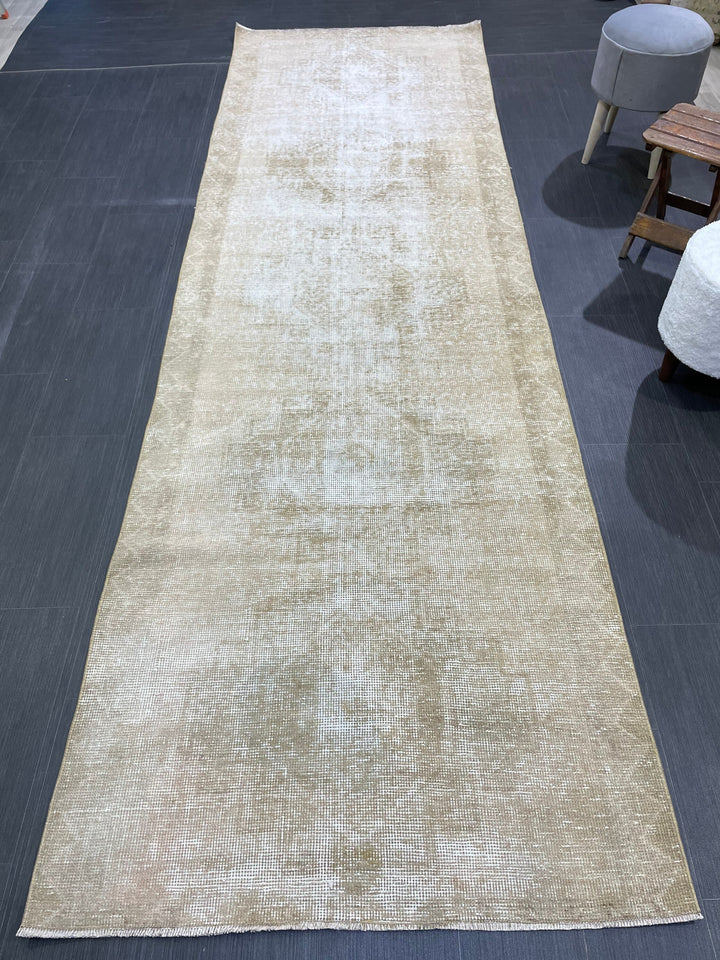 Beige Turkish Runner Rug 3'8" x 11'6" Hand-Knotted | No. WR13364