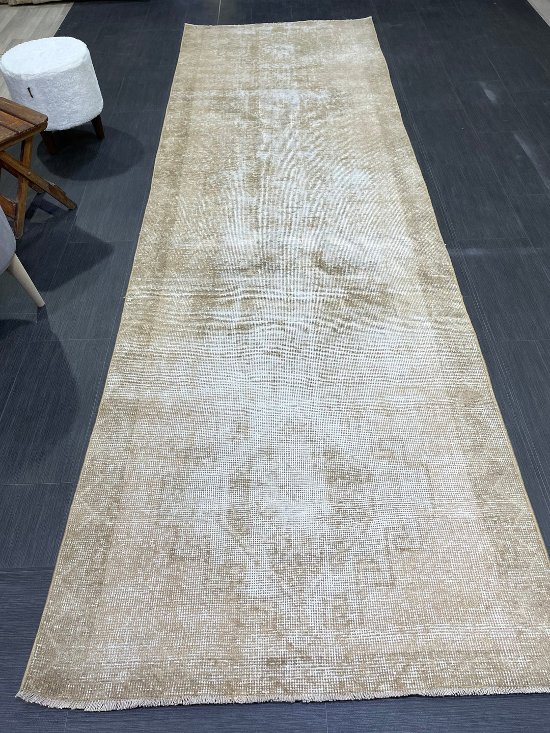 Beige Turkish Runner Rug 3'8" x 11'6" Hand-Knotted | No. WR13364