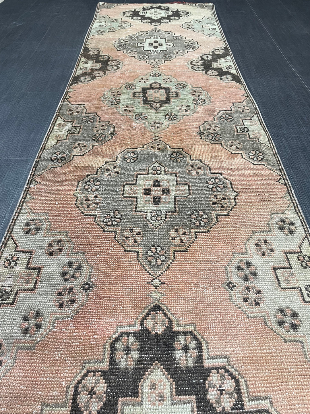 Beige Turkish Runner Rug 2' 9" x 10' 4" Hand-Knotted reverse