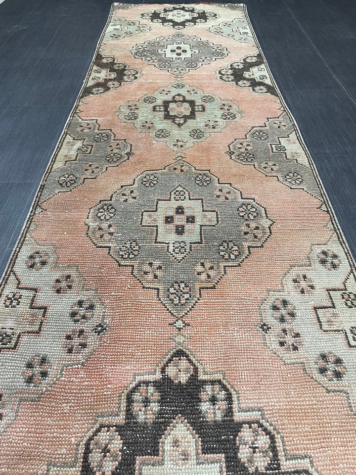 Beige Turkish Runner Rug 2' 9" x 10' 4" Hand-Knotted reverse
