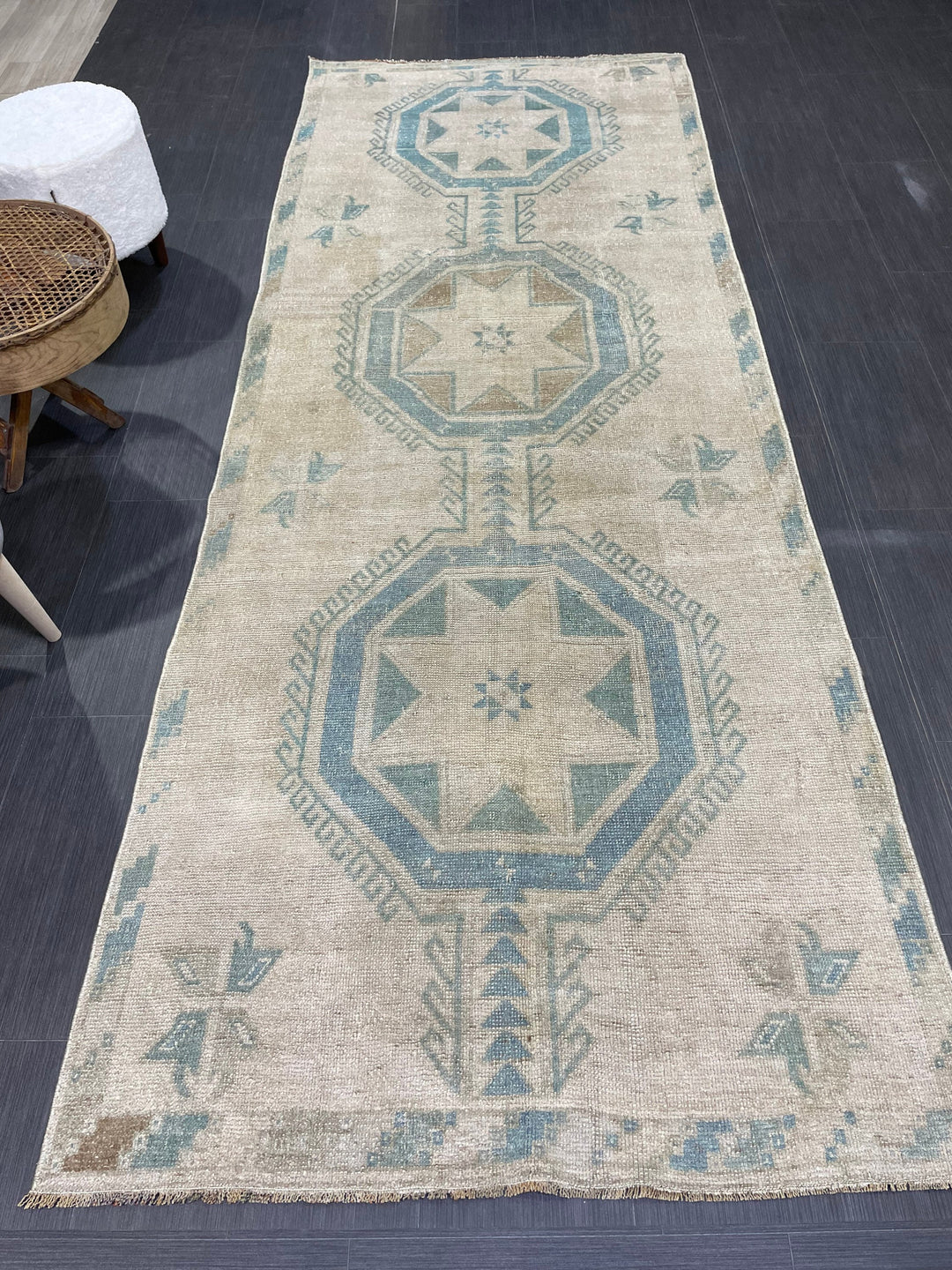 Turkish Runner Rug 3' 8" x 9' 11" Hand-Knotted texture