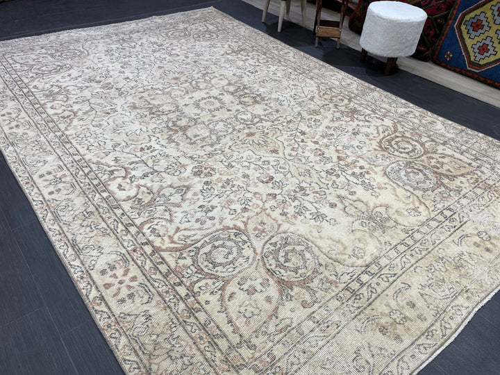 Beige Turkish Oushak Rug 6' 5" x 9' 9" Hand-Knotted