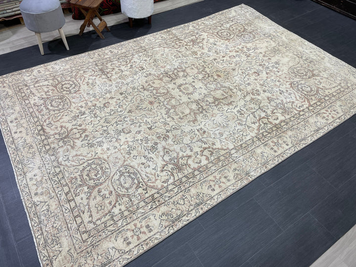 Beige Turkish Oushak Rug 6' 5" x 9' 9" Hand-Knotted field