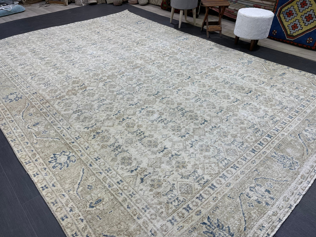 Beige Turkish Oushak Rug 7' 5" x 10' 11" Hand-Knotted