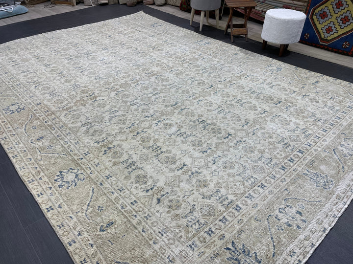 Beige Turkish Oushak Rug 7' 5" x 10' 11" Hand-Knotted