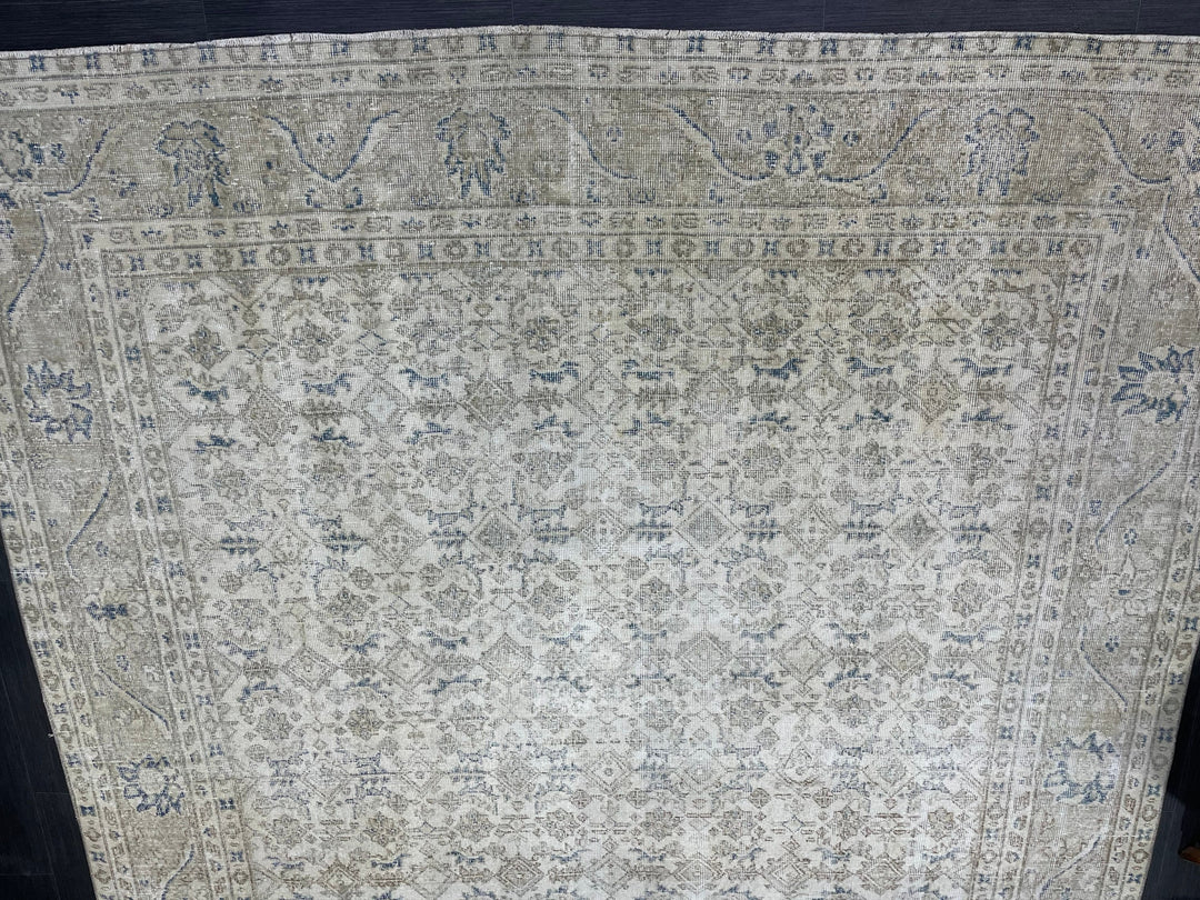 Beige Turkish Oushak Rug 7' 5" x 10' 11" Hand-Knotted border