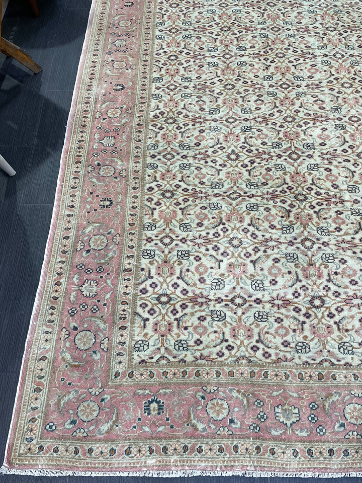 Beige Turkish Runner Rug 6' 4" x 9' 3" Hand-Knotted pattern