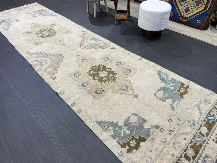 Beige Turkish Runner Rug 3' 1" x 11' 4" Hand-Knotted detail