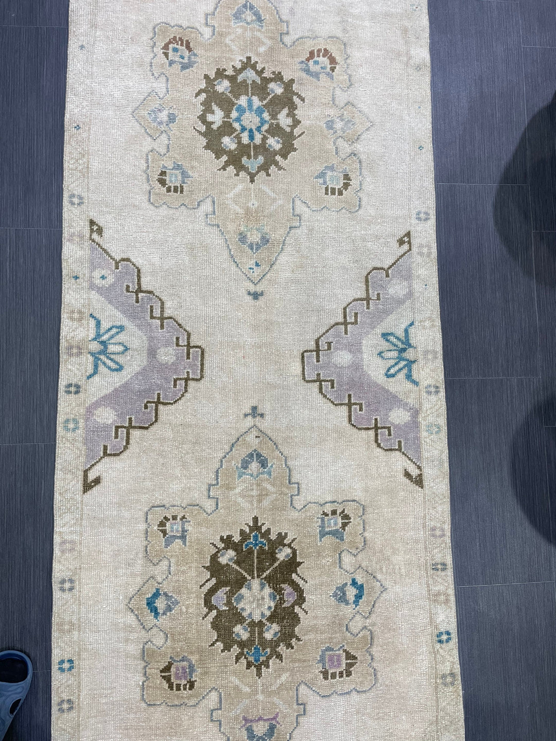 Beige Turkish Runner Rug 3' 1" x 11' 4" Hand-Knotted texture