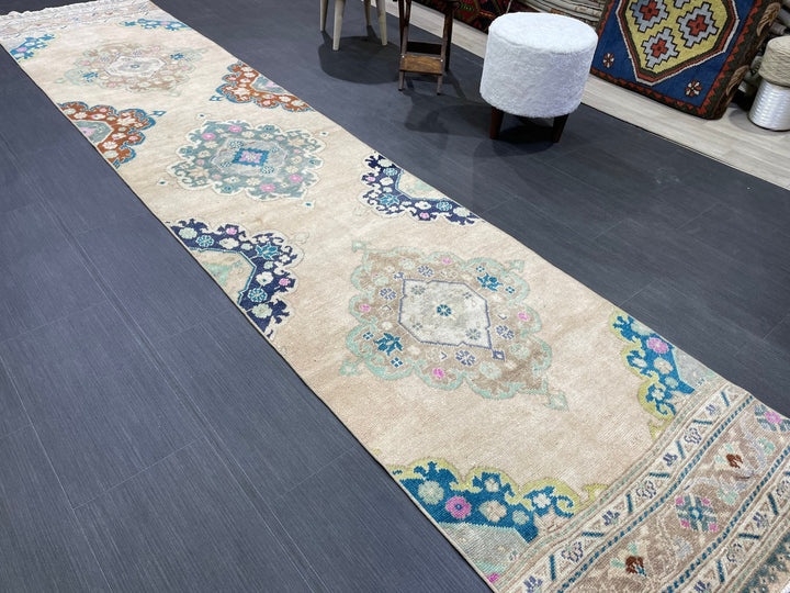 Beige Turkish Runner Rug 2' 6" x 11' 7" Hand-Knotted